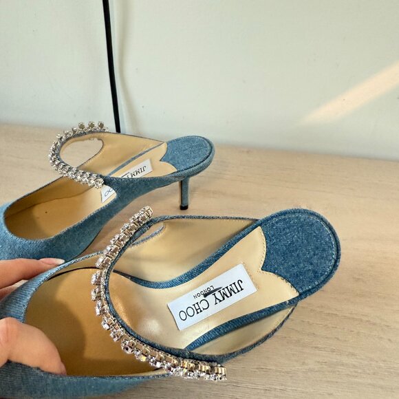 Jimmy Choo Bing 65 Mules Blue Denim Crystal Embellished Pointed Toe 36.5 - Picture 7 of 12